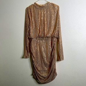 Bright peach gold sequence long sleeve dress